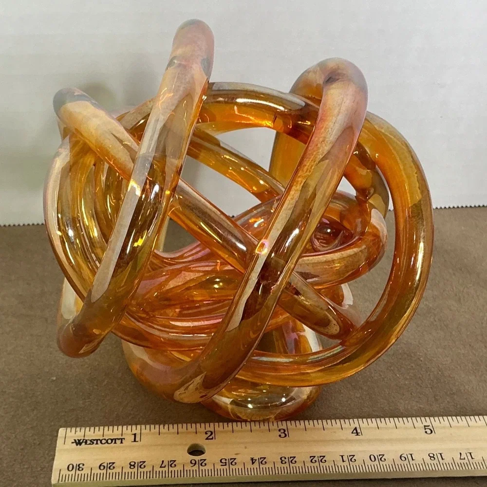 Modern Amber Art Glass‎ Knot Orb Sculpture Smooth Minimalist Decor 7